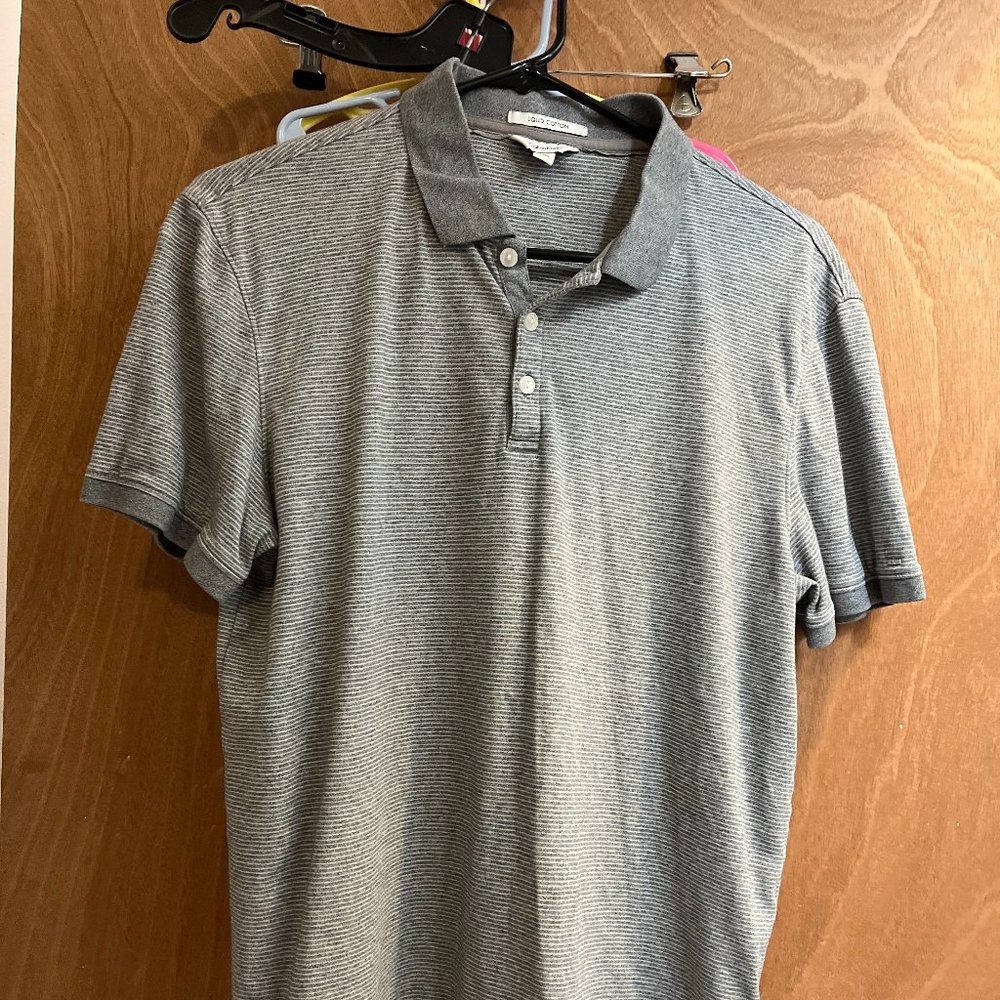 Men's size M Liquid Cotton Gray Stripped Polo Shirt Calvin Klein